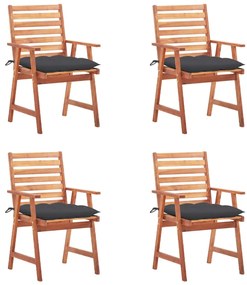 3078335 vidaXL Градински трапезни столове, 4 бр, с възглавници, акация масив
