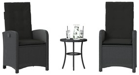 365177 vidaXL Бистро комплект с възглавници 3 части черен полиратан