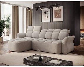 Бежов сгъваем/с място за съхранение ъглов диван от прежда с примки от букле (ляв ъгъл) Beneth – ELTAP