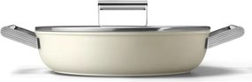 Плитка тенджера с капак Smeg DPF2812CRM, 28 см, 4.3 л, Керамично незалепващо покритие, Фурна до 250C, Без PFAS, Индукция, Крема