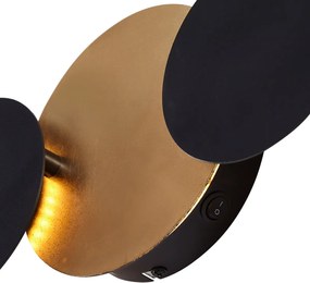 Модерна стенна лампа черна със злато, включваща LED 3-степенно димируема 3-лампи - Sunrise 3