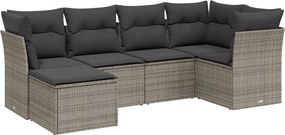 3263176 vidaXL Градински диван с възглавници, 6 части, полиратан, сив