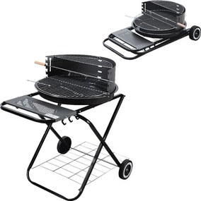 Барбекю на дървени въглища Master Grill & Party MG925, 54.5 см, Емайлиран корпус, Регулируема решетка, Сгъваемо, Колела, Черен
