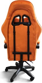 Оранжев геймърски стол с кадифена тапицерия и подвижна поставка за крака