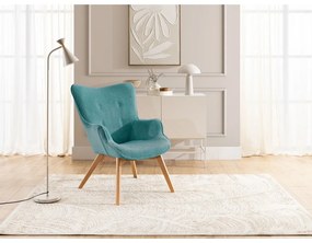 Тюркоазен фотьойл с табуретка от рипсено кадифе Niko – Ropez