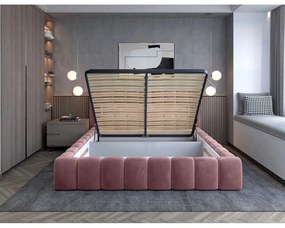 Розово двойно легло 180x200 cm тапицирано с място за съхранение с включена подматрачна рамка Lamica – ELTAP