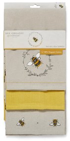 Комплект от 3 бежови и жълти памучни кухненски кърпи Bumble Bees Bumblebees - Cooksmart ®