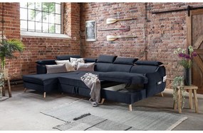 Тъмносин кадифен U-образен ъглов диван (ляв ъгъл) Sweet Harmony - Miuform