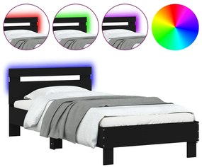 838751 vidaXL Рамка за легло с горна табла и LED осветление, черна, 75x190 см