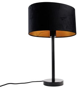 Лампа за маса черна с овална кадифена абажура черна 35см - Simplo