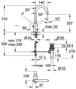 Кран за тоалетна Grohe Baucurve