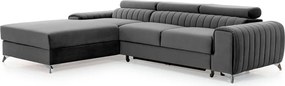 Тъмносив кадифен разтегателен ъглов диван с място за съхранение (ляв ъгъл) Grayson – ELTAP