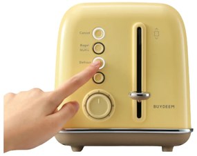 Тостер за хляб BUYDEEM DT620E, 900W, 2 слота, 7 автоматични програми и нива на препичане, LED индикатори, Тавичка за трохи, Жълт