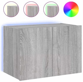 837312 vidaXL Стенен ТВ шкаф с LED осветление, сив сонома, 60x35x41 см