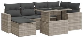3326353 vidaXL Градински комплект с възглавници, 7 части, светлосив полиратан