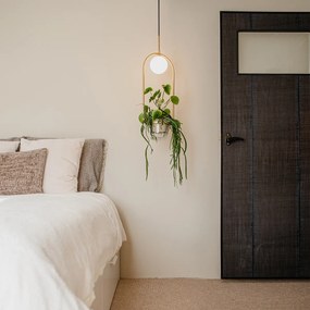 Арт Деко висяща лампа златиста с бяло стъкло - Isabella