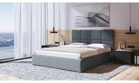 Сиво тапицирано двойно легло с място за съхранение с решетка 180x200 cm Bufo Bed - MESONICA