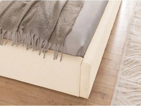 Кремаво тапицирано двойно легло с място за съхранение и включена подматрачна рамка 200x200 cm Cille – Ropez