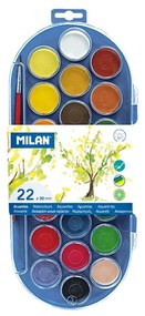 Milan Акварелни бои, 30 mm, 22 цвята, с включена четка