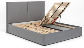 Сиво тапицирано двойно легло с място за съхранение и включена подматрачна рамка 160x200 cm Thessa Bold – Bonami Selection