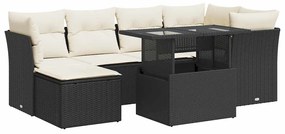 3326187 vidaXL Градински комплект диван с възглавници 7 части черен полиратан
