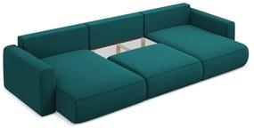 Тюркоазен кадифен разтегателен ъглов диван с място за съхранение (U форма) Kapua – Makamii