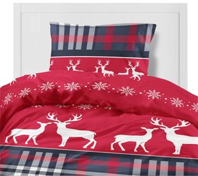 Модерни коледни чаршафи за легло червени с елени Velikost: 160x200 cm | 2 x 70x80 cm