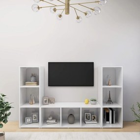 3079961 vidaXL ТВ шкафове, 3 бр, бели, 107x35x37 см, инженерно дърво
