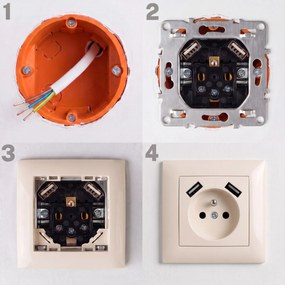 Единичен контакт със заземяване + 2x USB-A OSTE JNH003-G Beige