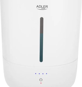 Овлажнител за въздух Adler AD 7971, 30W, До 20м2, 5 литра, 150-300 мл/час, Ултразвук, До 50 часа с едно пълнене, Бял