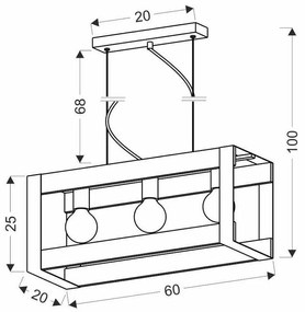 Черна висяща лампа 20x60 cm Varna - Candellux Lighting