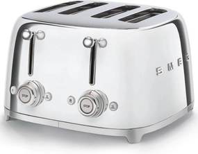 Тостер за хляб SMEG 50's Style TSF03SSEU, 2000W, 4 филии, 6 нива, Тавичка за трохи, Вграден кабел, Неръждаема стомана, Сребрист