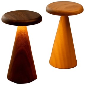 LED настолна лампа в тъмно естествен цвят с дървен абажур (височина 14 cm) Sylva – Gingko