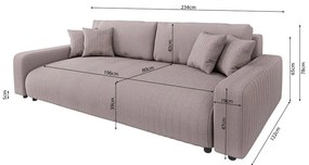 Светлорозов разтегателен диван с място за съхранение от рипсено кадифе 234 cm Sara – Ropez