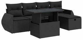 3327885 vidaXL Градински диван с възглавници, 6 части, черен, полиратан