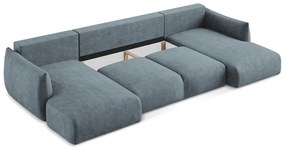Син шенилов сгъваем ъглов диван (U форма) Leila – Makamii