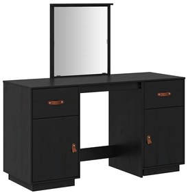 3107838 vidaXL Комплект тоалетка с огледало,черен, борово дърво масив