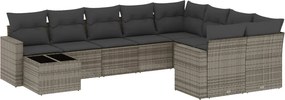 3251797 vidaXL Градински комплект диван с възглавници 10 части сив полиратан