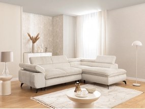 Кремав ъглов диван от рипсено кадифе (десен ъгъл L форма) Marbeya – Ropez