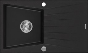 Mexen Cesar кухненска мивка от гранит, 1 камера с дренаж 775 x 470 mm, черен, сифон хром - 6514771010-77