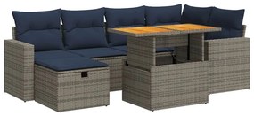 3328006 vidaXL Градински комплект диван с възглавници 7 части черен полиратан