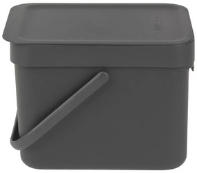 Кош за разделно събиране на боклук Brabantia Sort&Go 648974, 6 л, Дръжка, Възможност за стенен монтаж, Тъмносив