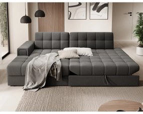 Кафяво-сив кадифен сгъваем ъглов диван (ляв ъгъл) Blezalt – ELTAP