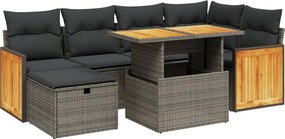3276252 vidaXL Градински диван с възглавници, 7 части, полиратан, сив
