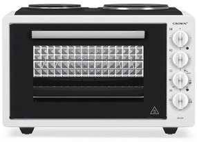 Малка готварска печка Crown CMO-433W, 42 л, 1300 W, Два котлона, 3 функции, Емайл, Бял