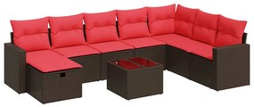 3325450 vidaXL Градински комплект диван с възглавници 9 части кафяв полиратан
