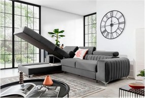 Сив кадифен разтегателен ъглов диван с място за съхранение (ляв ъгъл) Grayson – ELTAP