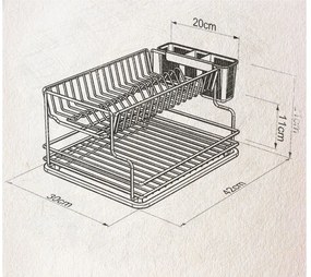 Сушилник за съдове на 2 нива TEKNO TEL TR KB 005, 42 x 30 x 21 см, Сребрист