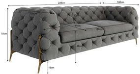 Сив кадифен диван 225 cm Chelsea Bis – Ropez