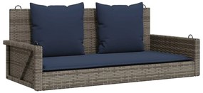 365633 vidaXL Люлка с възглавници, сива, 119x56x48 см, полиратан
